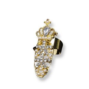 Gold metal nail ring with rhinestones. NWT